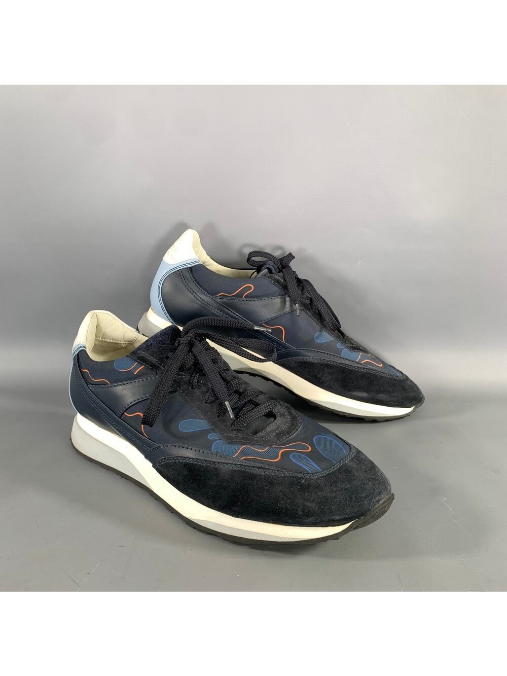 SANTONI Size 10 Navy Orange Nylon Lace Sneakers